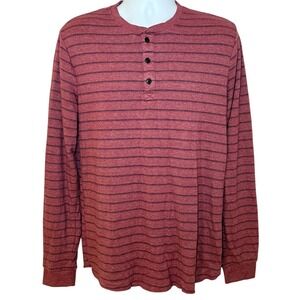 Marine Layer Mens M/L Double Knit Henley Shirt Red Striped Long Sleeve Pullover
